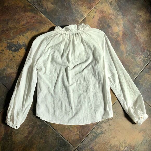 Grifflin Paris Women’s White Cotton Long-sleeved Ruffled Neck Size Small - Picture 12 of 12
